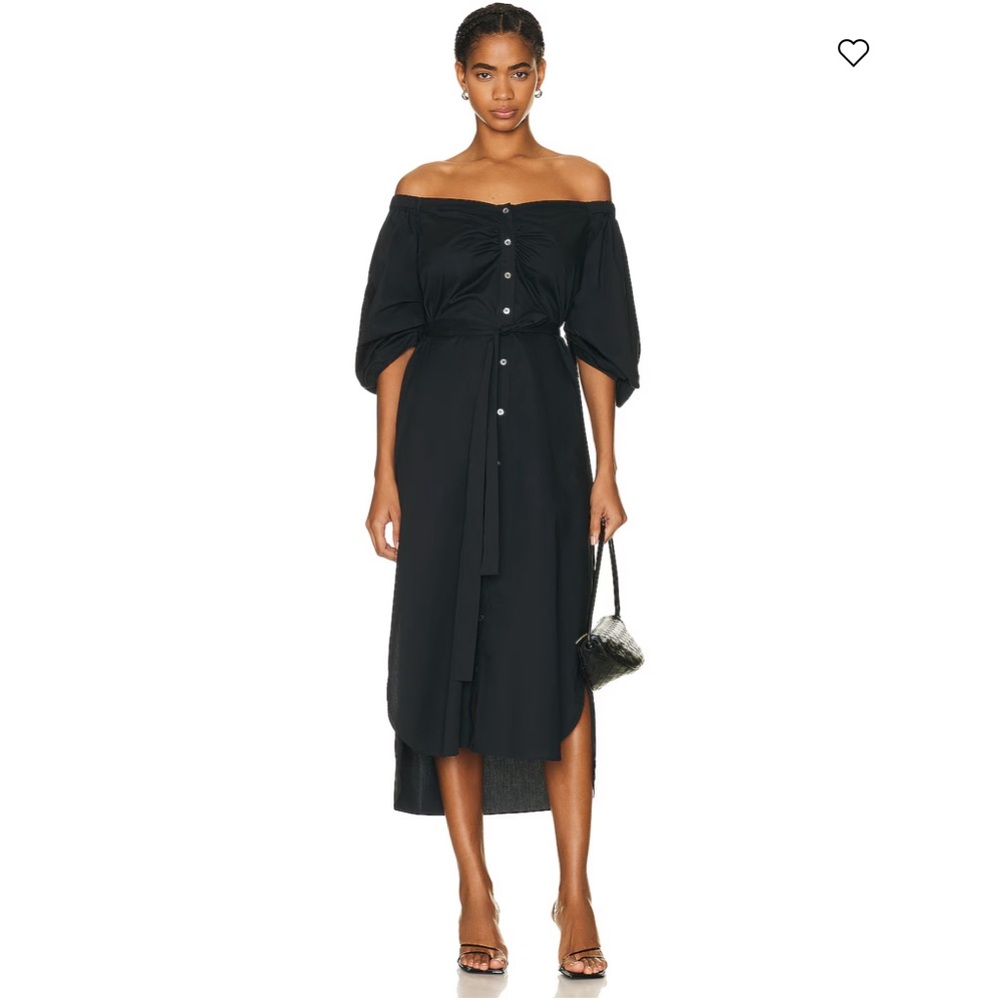 NWT STAUD Reese Off-shoulder Stretch-cotton Poplin Puff Pleat Slv Shirt Dress XS